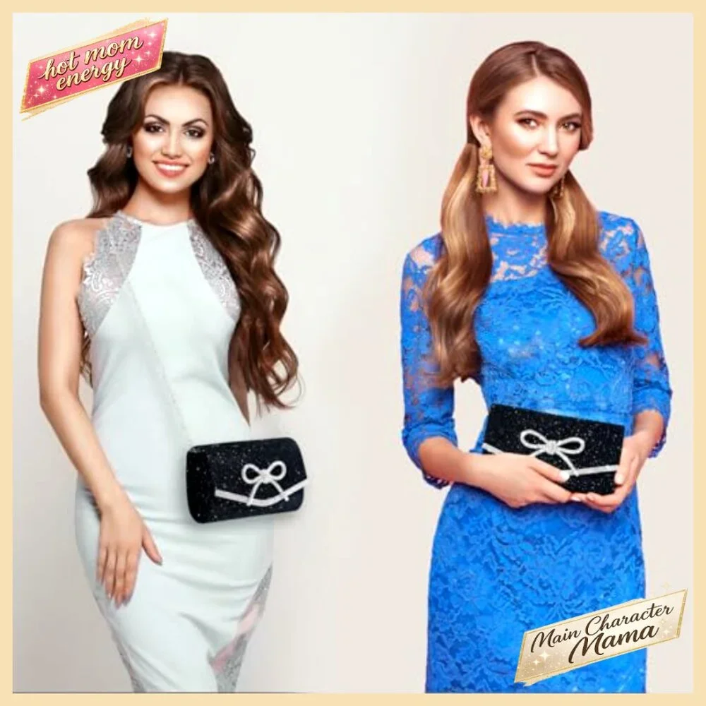 Sparkly Rhinestone Bow Evening Clutch with Detachable Chain Strap - Picture 2 of 7